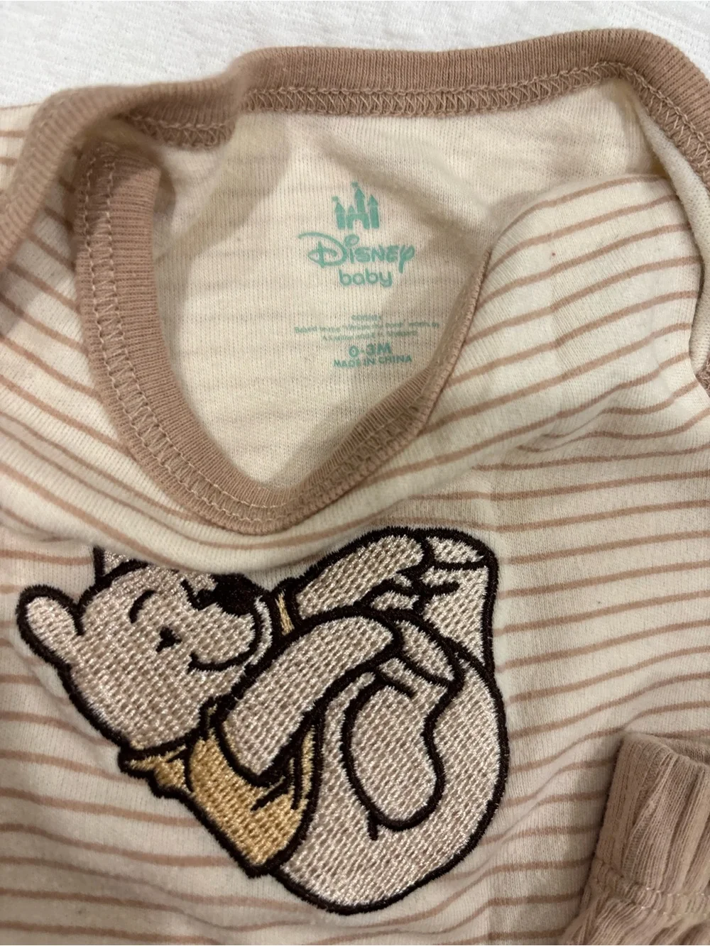 Disney Beige Striped Baby One-Piece Bodysuit with Matching Pants